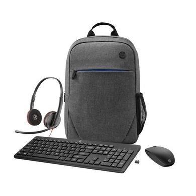 HP 235 Wireless Mouse and Keyboard Combo with HP Prelude G2 15.6 Inch Backpack Laptop Bag Grey and Poly Blackwire C3220 Double Sided On-ear Stereo USB with Microphone Headset